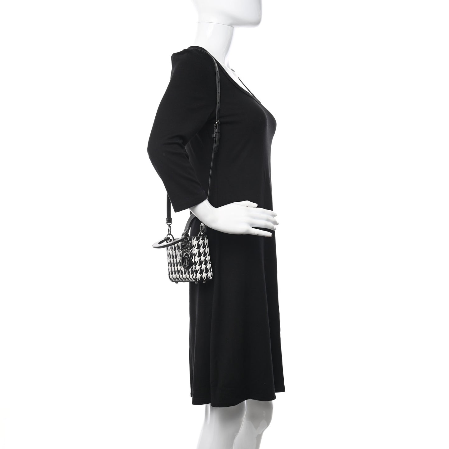 Calfskin Macro Houndstooth Embossed Micro Lady Dior Black White