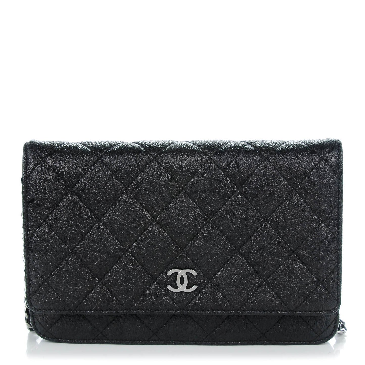 Crackled Calfskin Wallet On Chain WOC Black