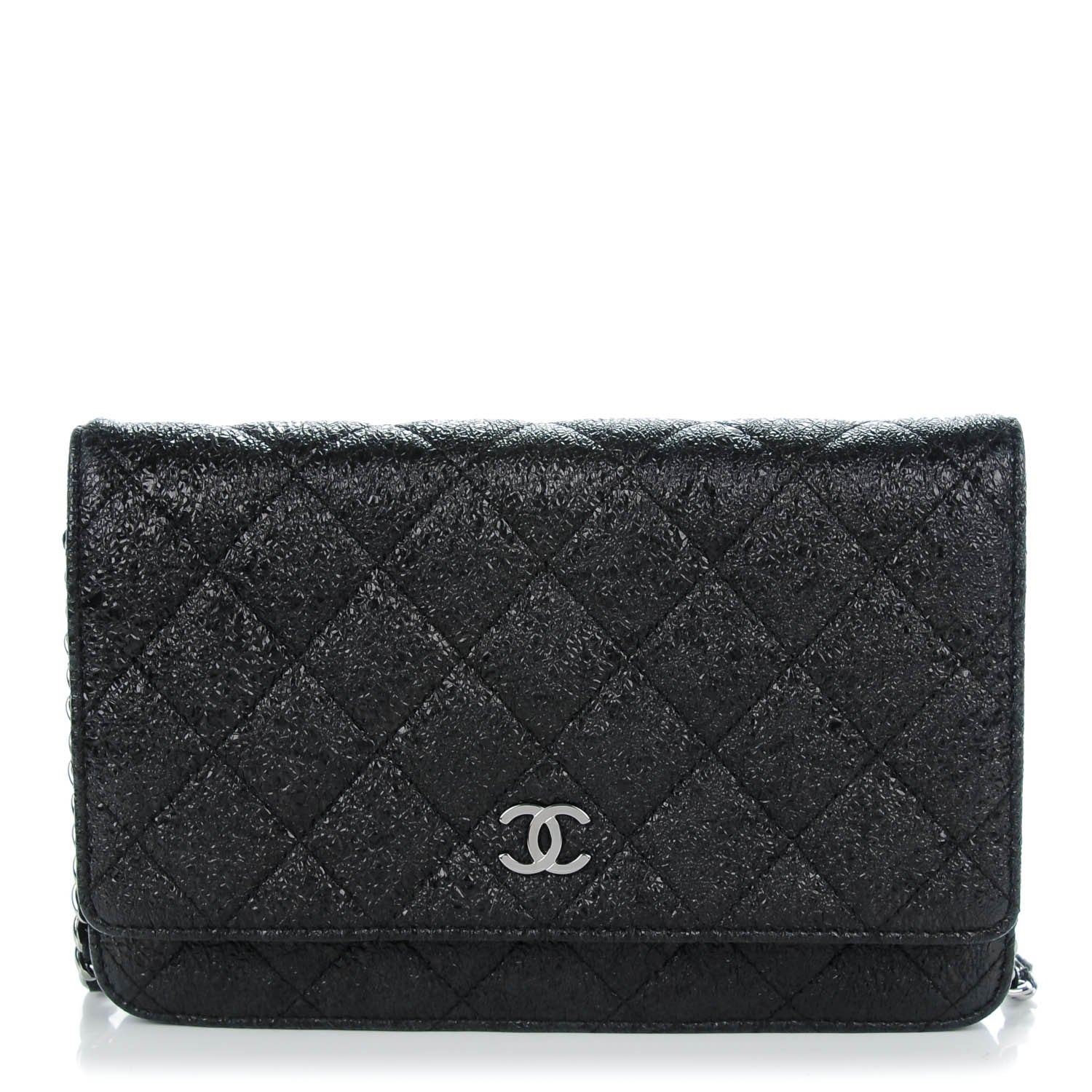 Chanel Crackled Calfskin Wallet On Chain WOC Black 1 of 6