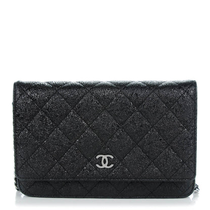 Chanel Crackled Calfskin Wallet On Chain WOC Black 1 of 6