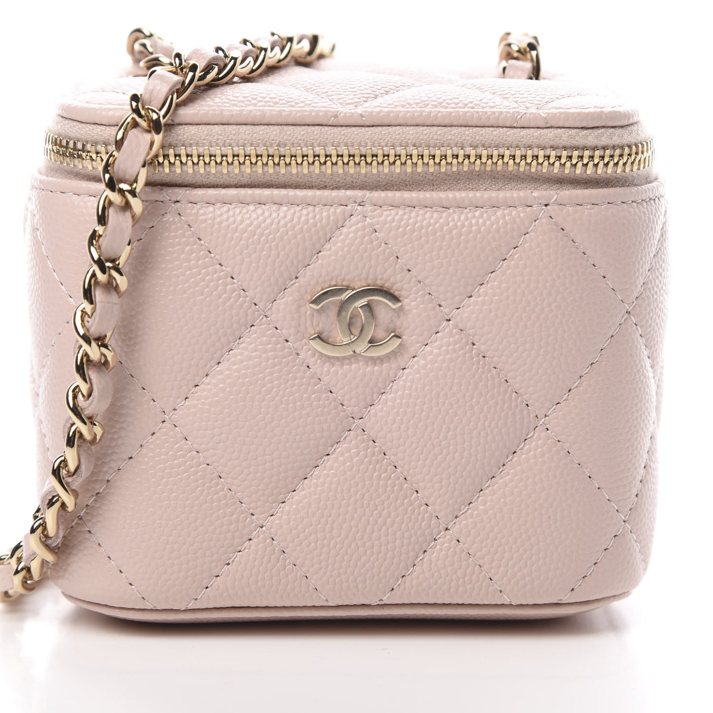 Caviar Quilted Mini Vanity Case With Chain Light Pink