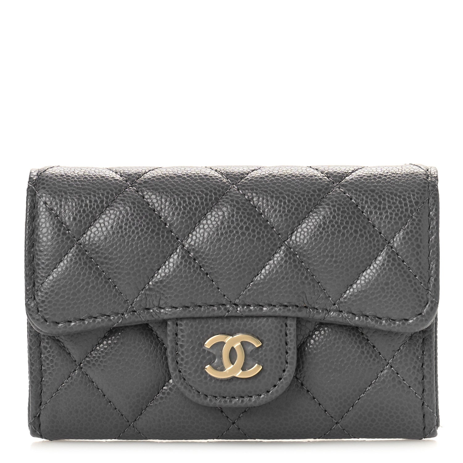 Chanel Caviar Quilted Flap Card Holder Wallet Dark Grey 1 of 10