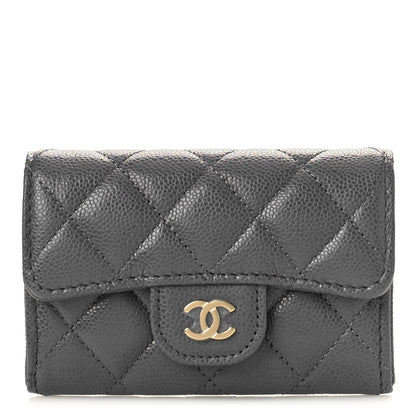 Chanel Caviar Quilted Flap Card Holder Wallet Dark Grey 1 of 10