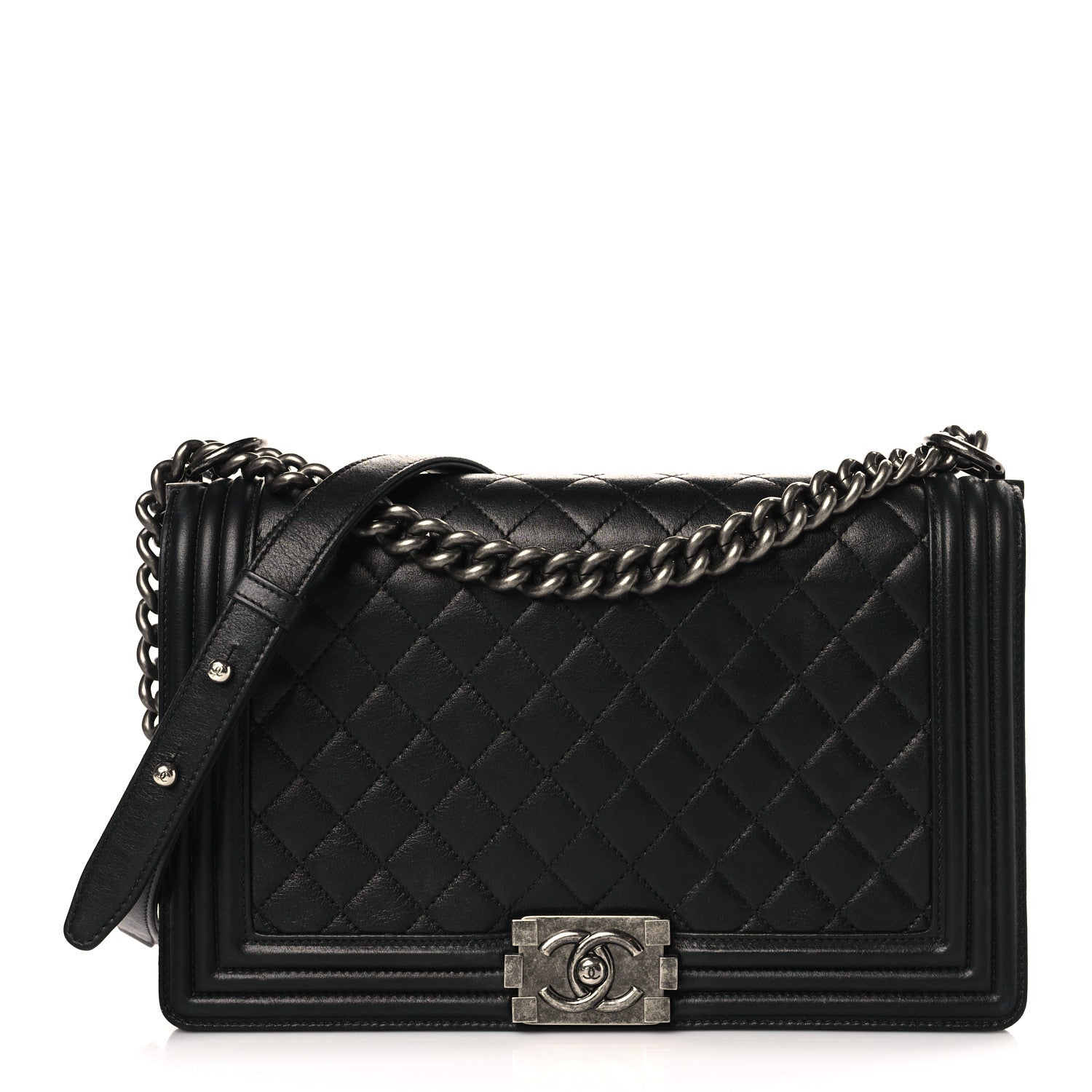 Chanel Metallic Calfskin Quilted New Medium Boy Flap Black 1 of 9
