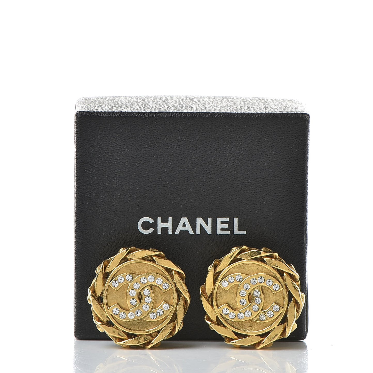 Crystal CC Chain Clip On Earrings Gold