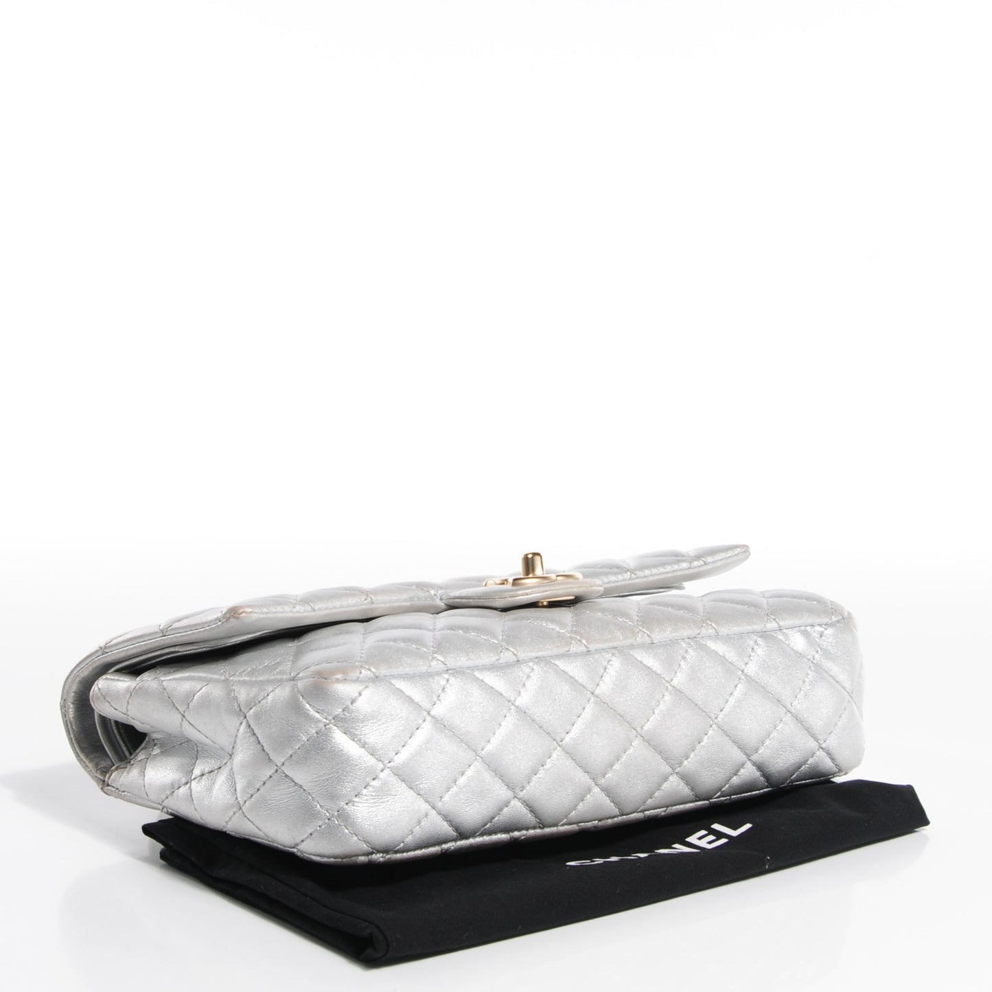 Lambskin Quilted Medium Double Flap Silver