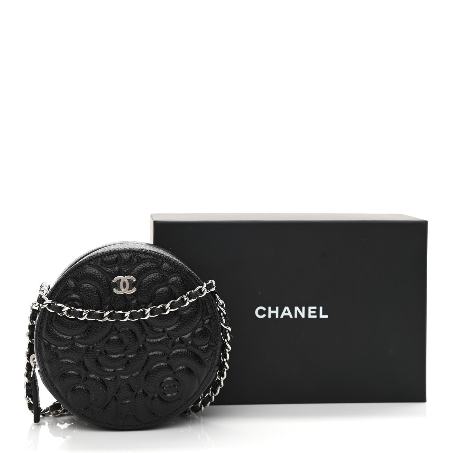 Chanel Caviar Camellia Embossed Round Clutch With Chain Black 11 of 11