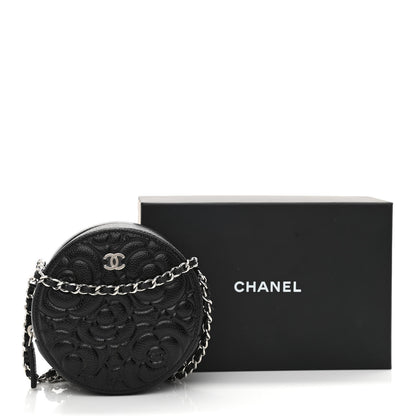 Chanel Caviar Camellia Embossed Round Clutch With Chain Black 11 of 11