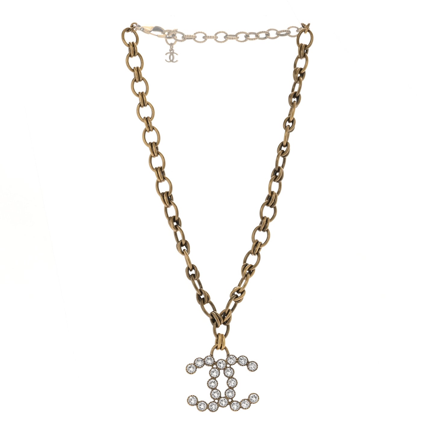 Crystal Chain Link CC Necklace Gold