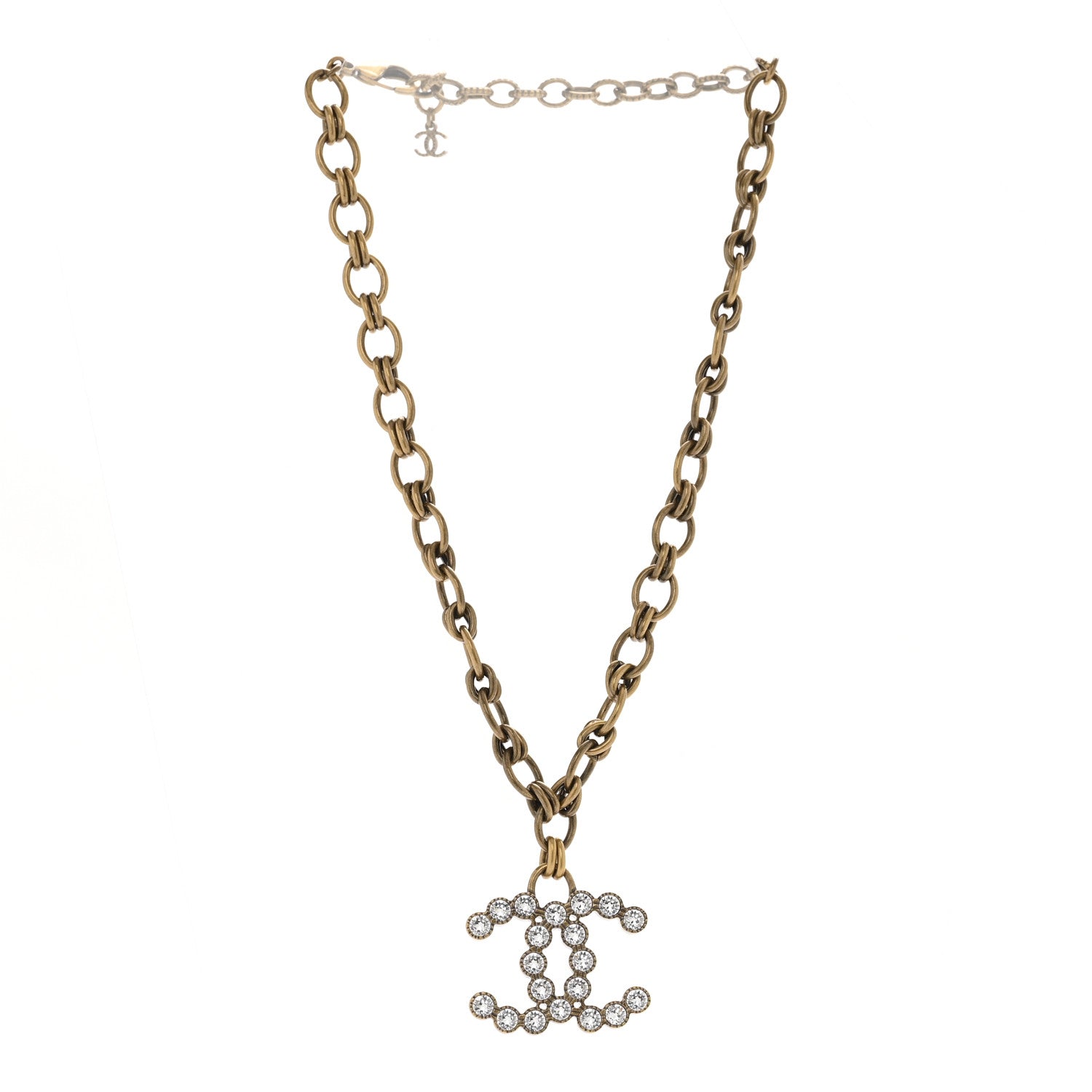 Chanel Crystal Chain Link CC Necklace Gold 3 of 6