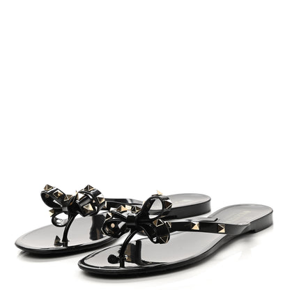 Valentino Garavani PVC Jelly Rockstud Bow Thong Sandals 39 Black 3 of 10