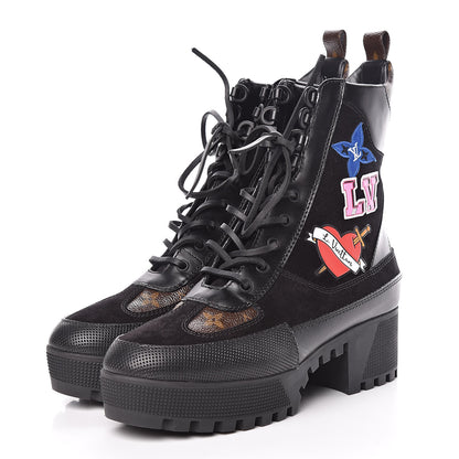 Louis Vuitton Suede Calfskin Monogram LV Black Heart Laureate Platform Desert Boots 40 Black 3 of 15