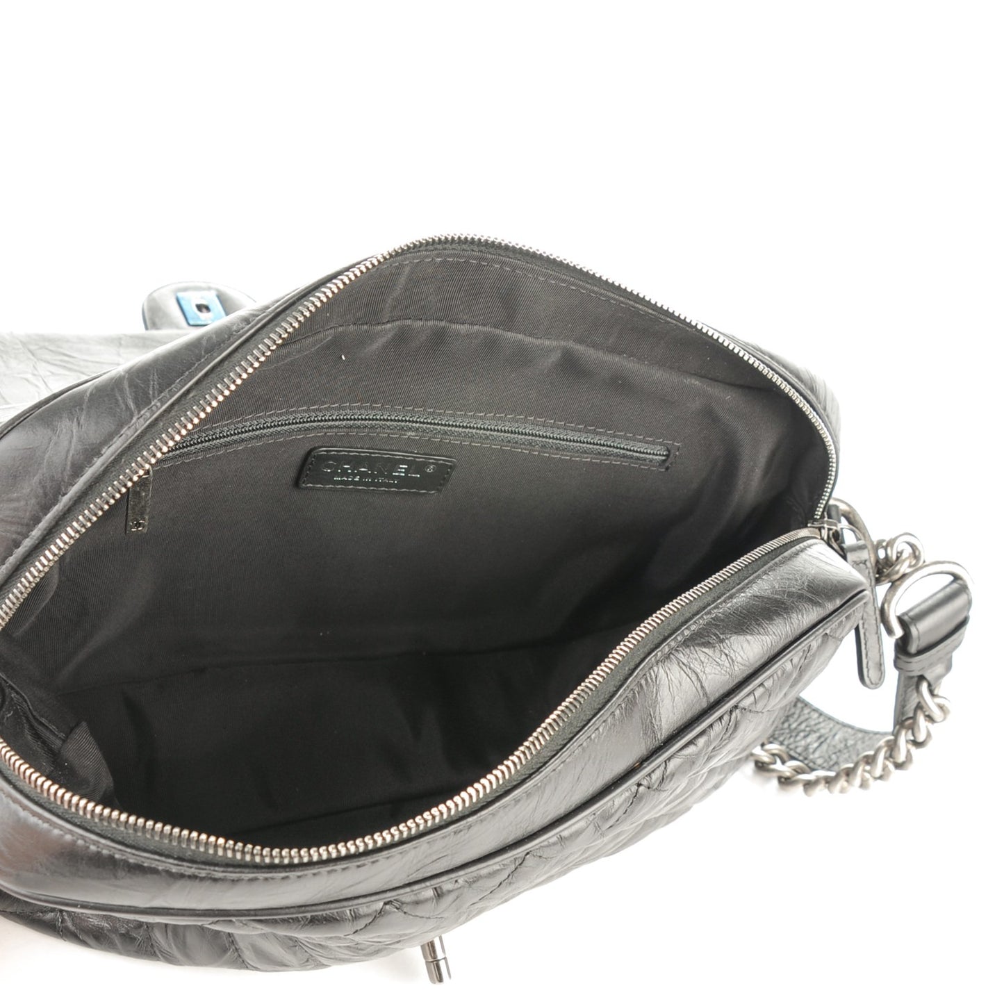 Crumpled Calfskin Quilted Medium Casual Rock Flap Black