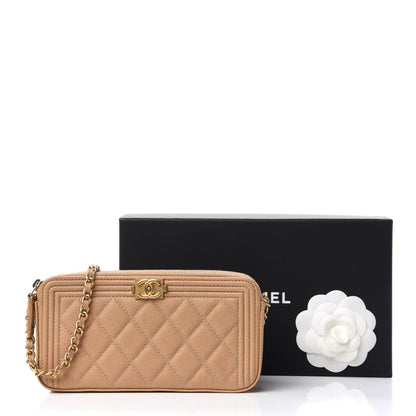 Chanel Caviar Quilted Small Boy Clutch With Chain Beige 10 of 10