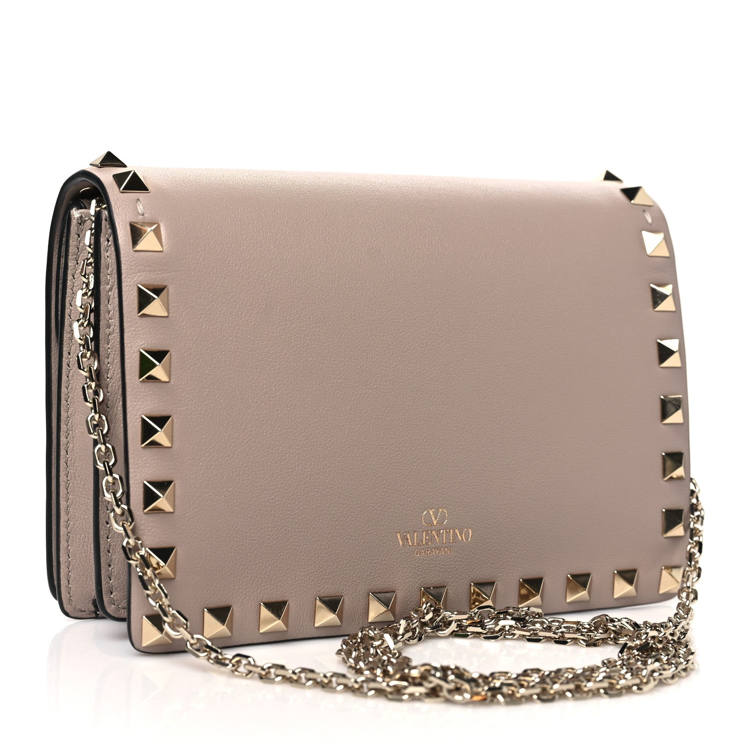 Valentino Garavani Vitello Rockstud Wallet On Chain Poudre 3 of 9