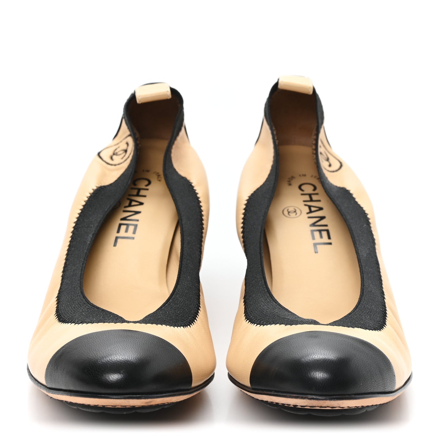 Lambskin CC Elastic Stretch Pumps 38 Beige Black