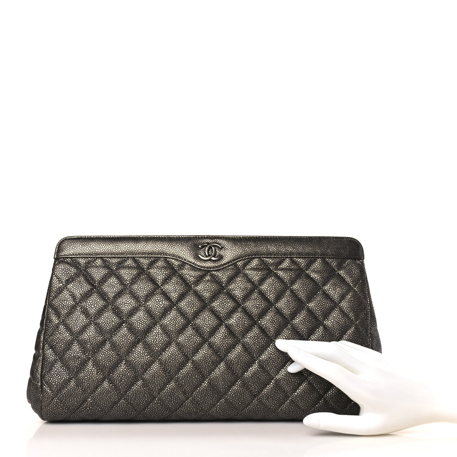 Chanel Metallic Caviar Quilted Clutch Dark Silver 2 of 9