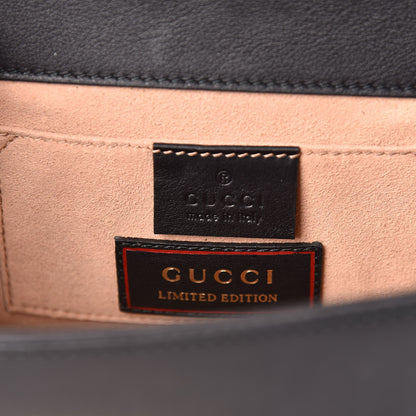 Gucci Calfskin Strawberry Embroidered Small Padlock Shoulder Bag Black 8 of 13