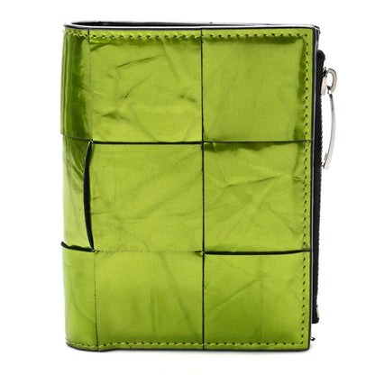 Bottega Veneta Metallic Crushed Calfskin Intrecciato Zip Card Holder Chlorophyll 1 of 6