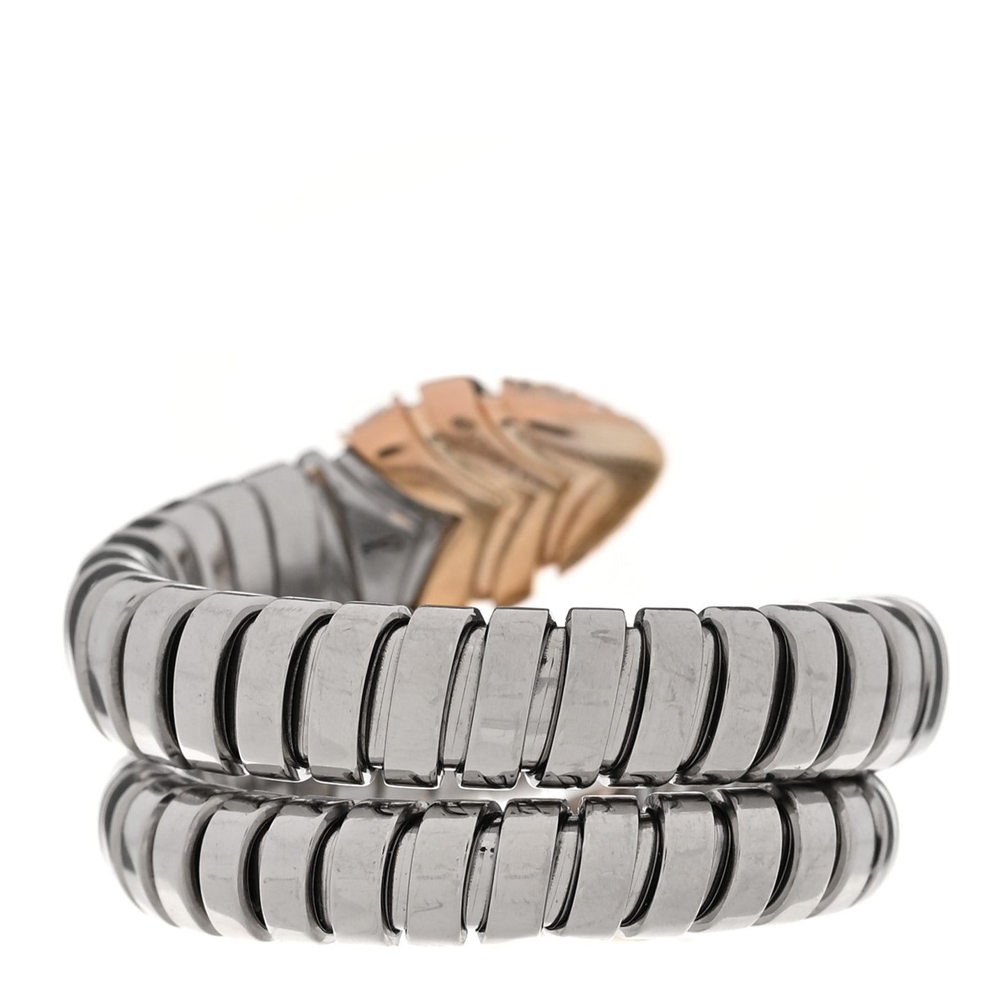 Stainless Steel 18K Rose Gold Diamond Serpenti Tubogas Band Ring 56 7.5
