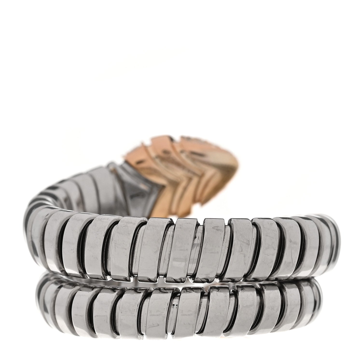 Bulgari Stainless Steel 18K Rose Gold Diamond Serpenti Tubogas Band Ring 56 7.5 3 of 4