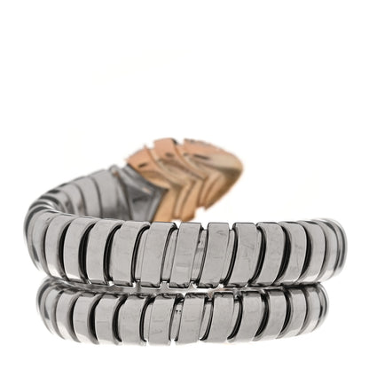 Bulgari Stainless Steel 18K Rose Gold Diamond Serpenti Tubogas Band Ring 56 7.5 3 of 4