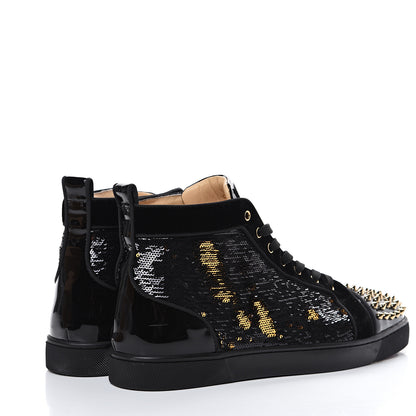 Christian Louboutin Patent Velvet Sequin Mens Louis Spikes Flat Sneakers 43 Black 6 of 15