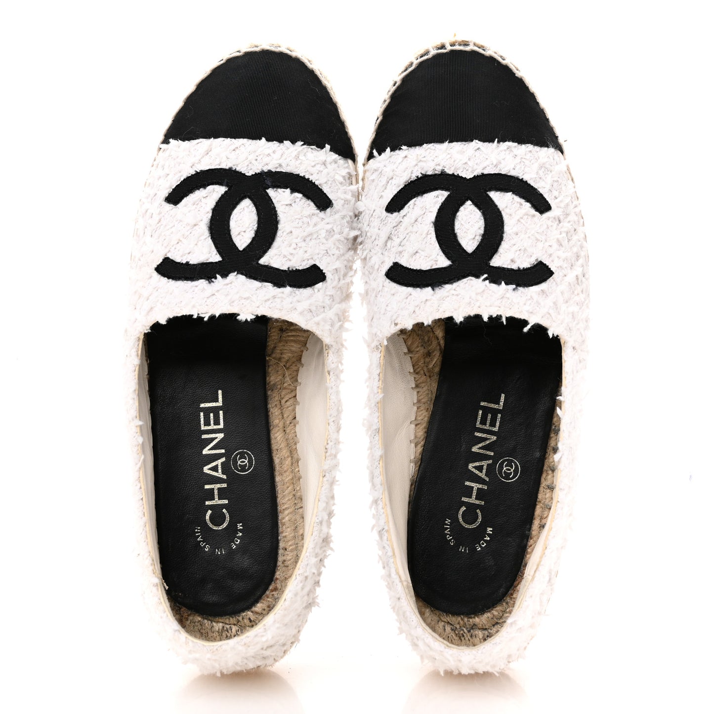 Tweed Grosgrain CC Espadrilles 38 White Black