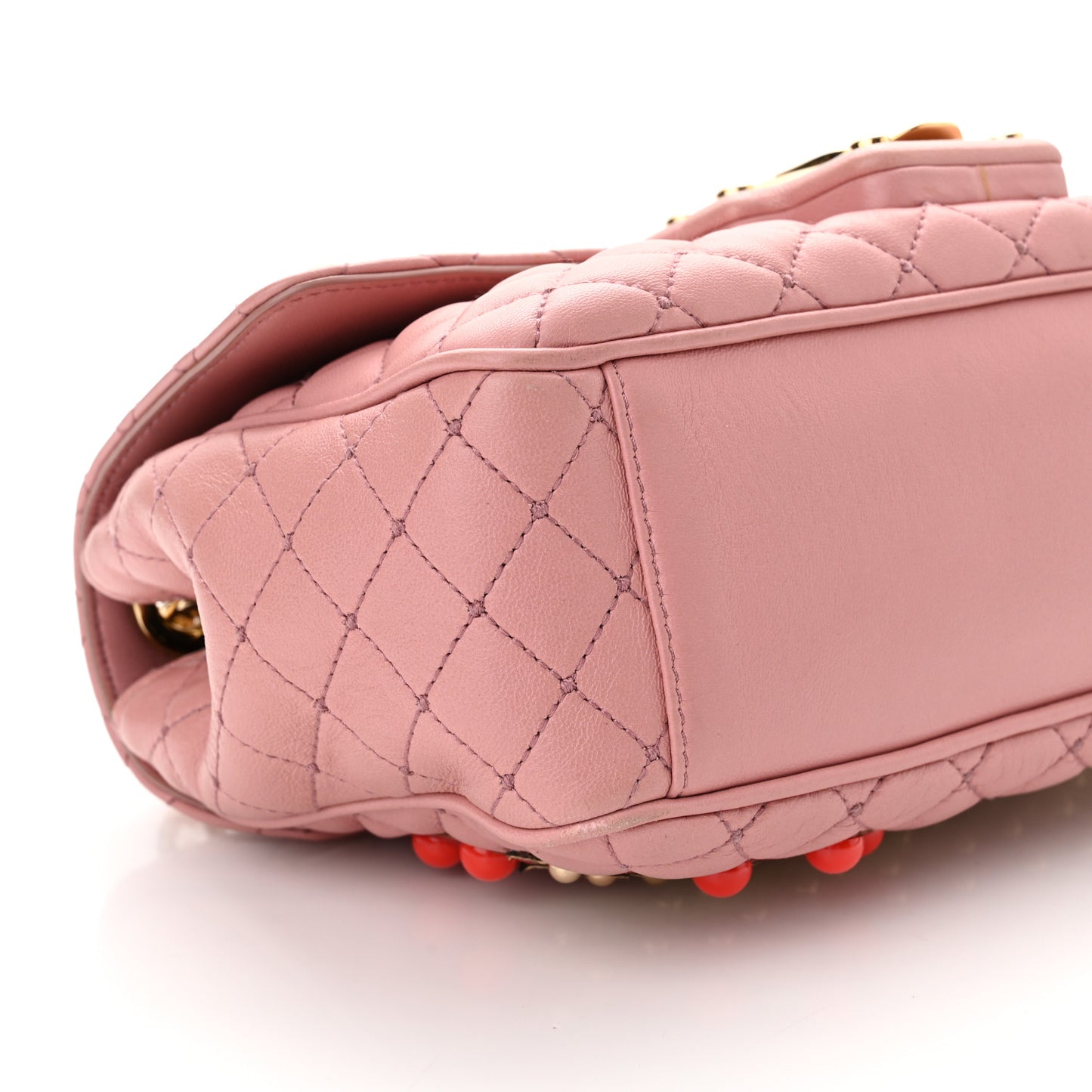 Lambskin Watersnake Embellished Lucia Shoulder Bag Rosa
