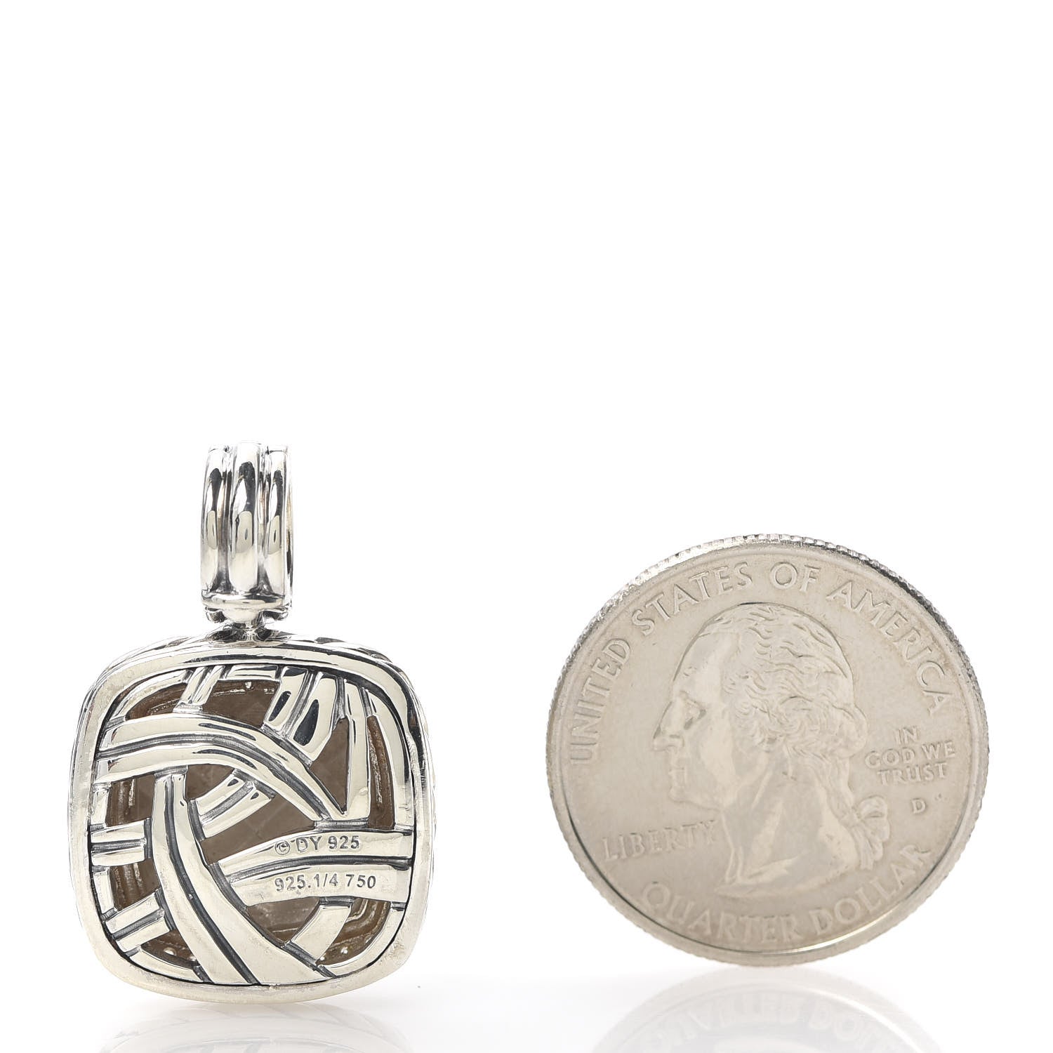 David Yurman Sterling Silver 18K Yellow Gold Diamond 14mm Albion Enhancer Pendant 2 of 3