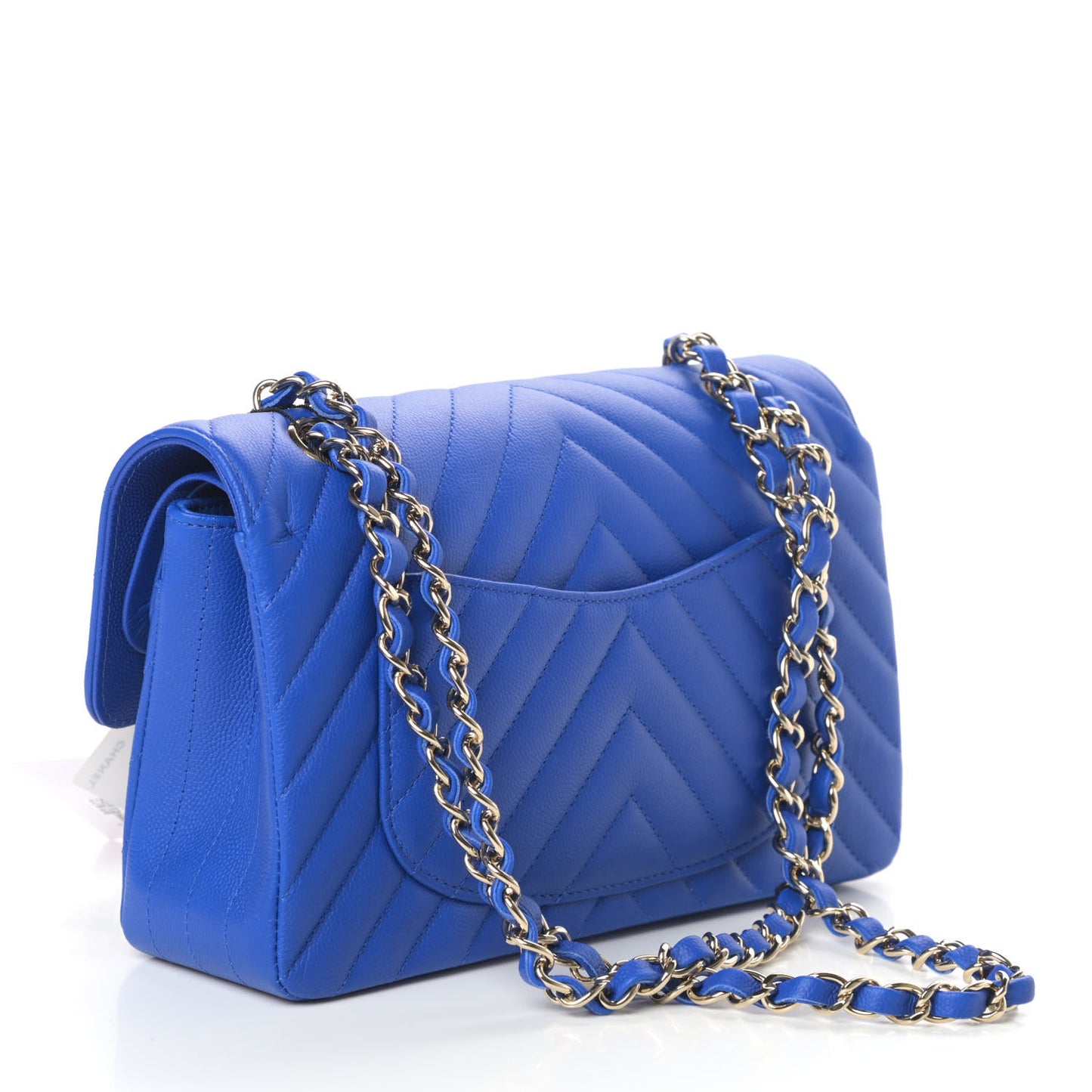 Caviar Chevron Quilted Small Double Flap Blue