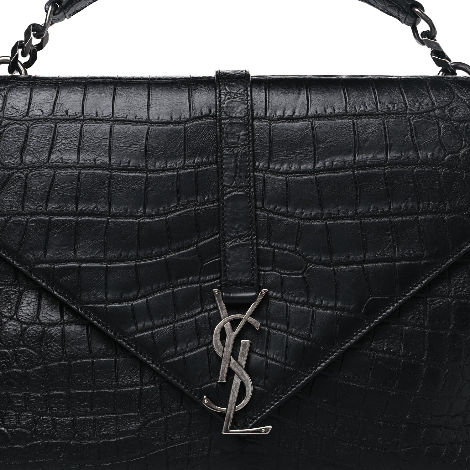 Saint Laurent Calfskin Crocodile Embossed Large College Monogram Satchel Black 9 of 11