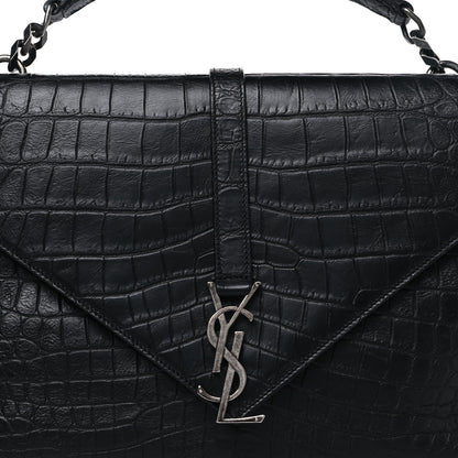 Saint Laurent Calfskin Crocodile Embossed Large College Monogram Satchel Black 9 of 11