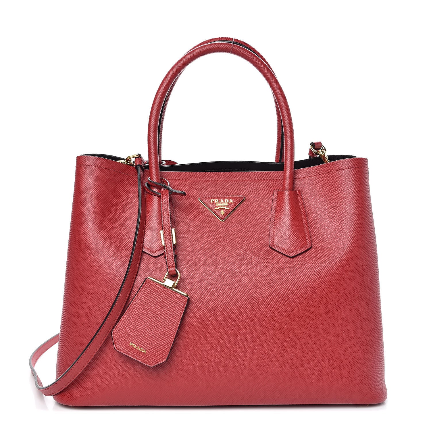 Prada Saffiano Cuir Medium Double Bag Fuoco Black 1 of 11