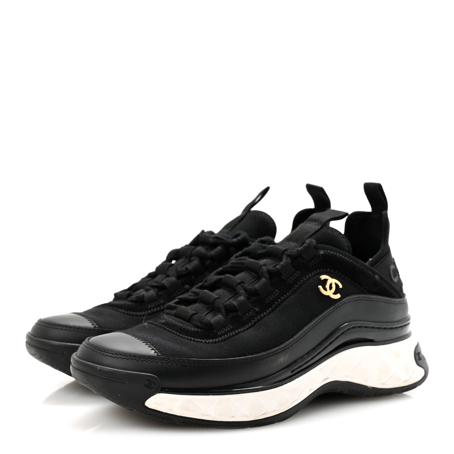 Chanel Velvet Calfskin Mixed Fibers CC Sneakers 38 Black 4 of 10