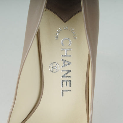 Chanel Metallic Calfskin CC Peep Toe Pumps 37.5 Beige 7 of 7