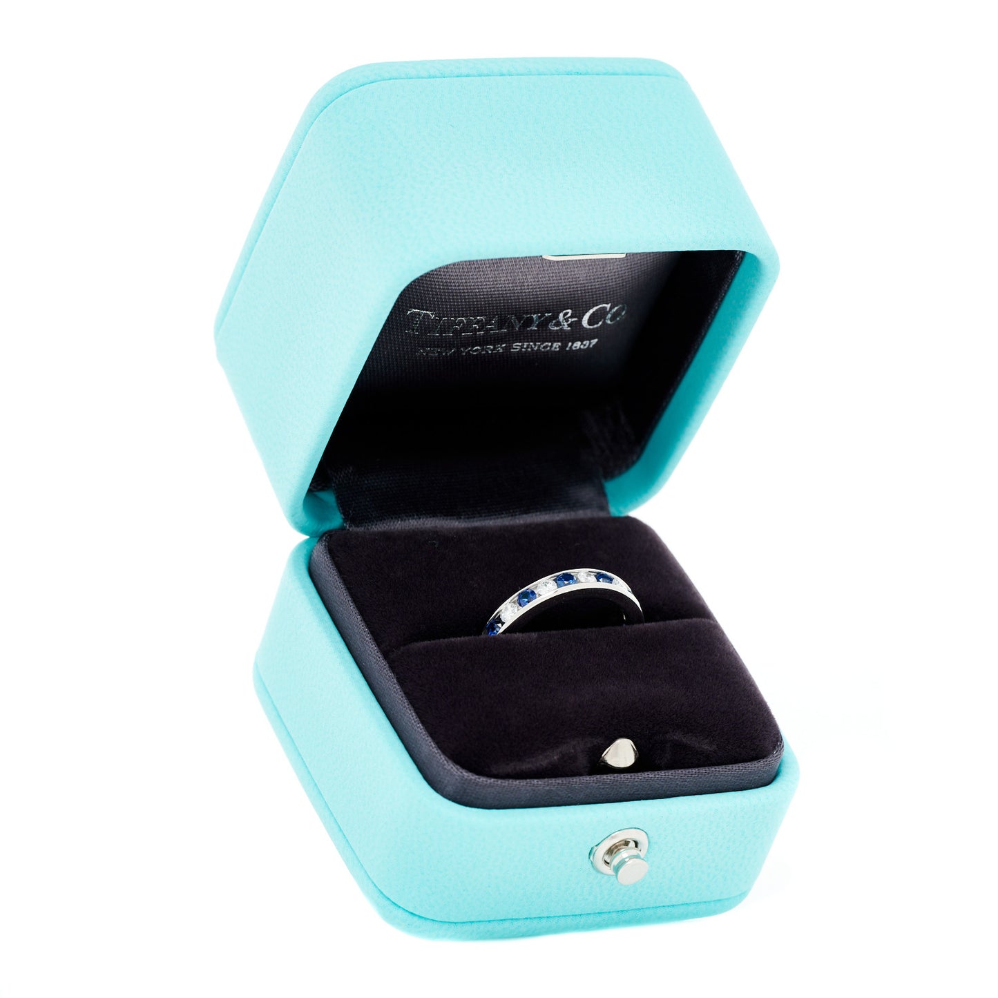 Platinum Diamond Blue Sapphire Eternity Band Ring 48 4.5