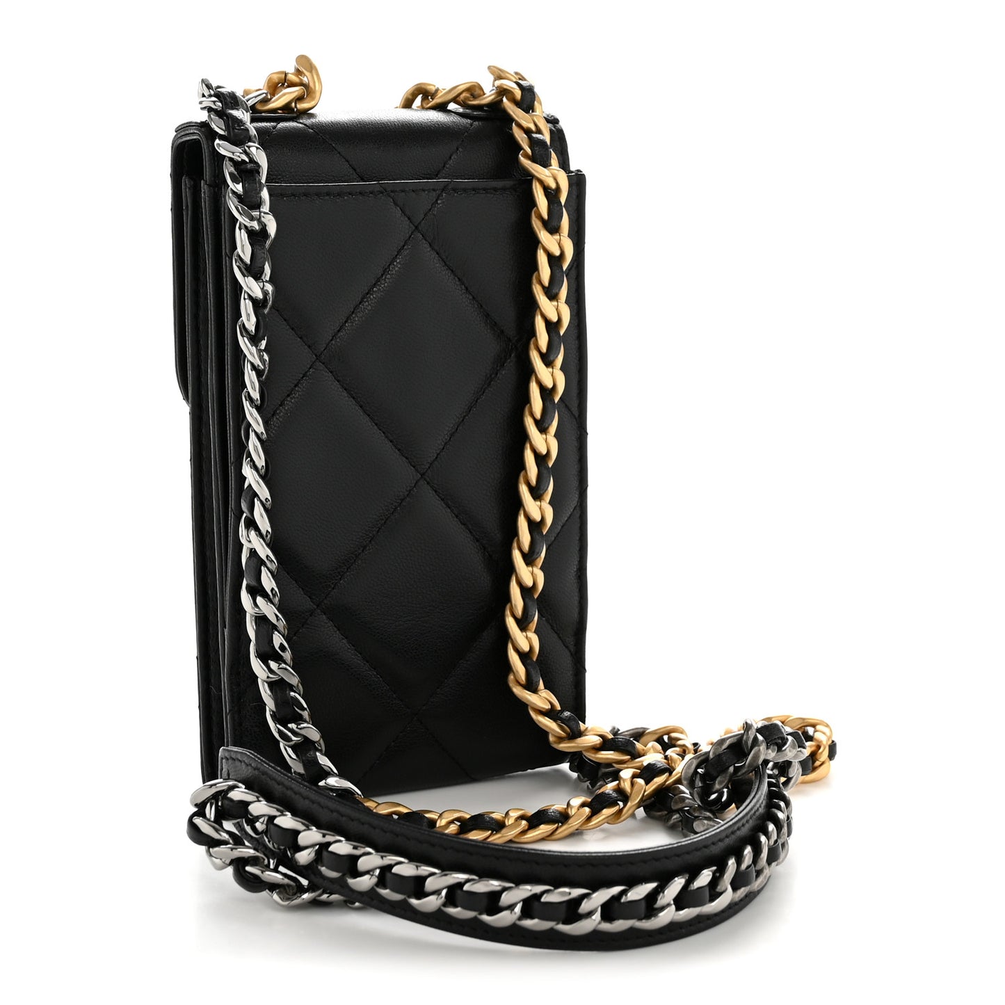 Lambskin Quilted Chanel 19 Phone Holder With Chain Black
