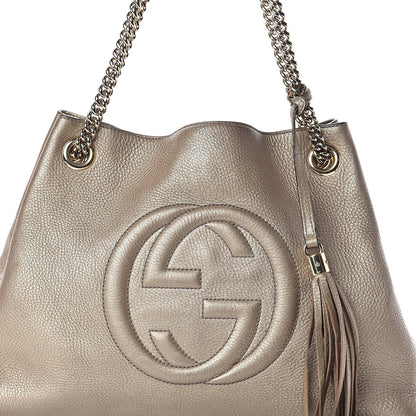 Gucci Metallic Pebbled Calfskin Medium Soho Chain Shoulder Bag Golden Beige 10 of 12