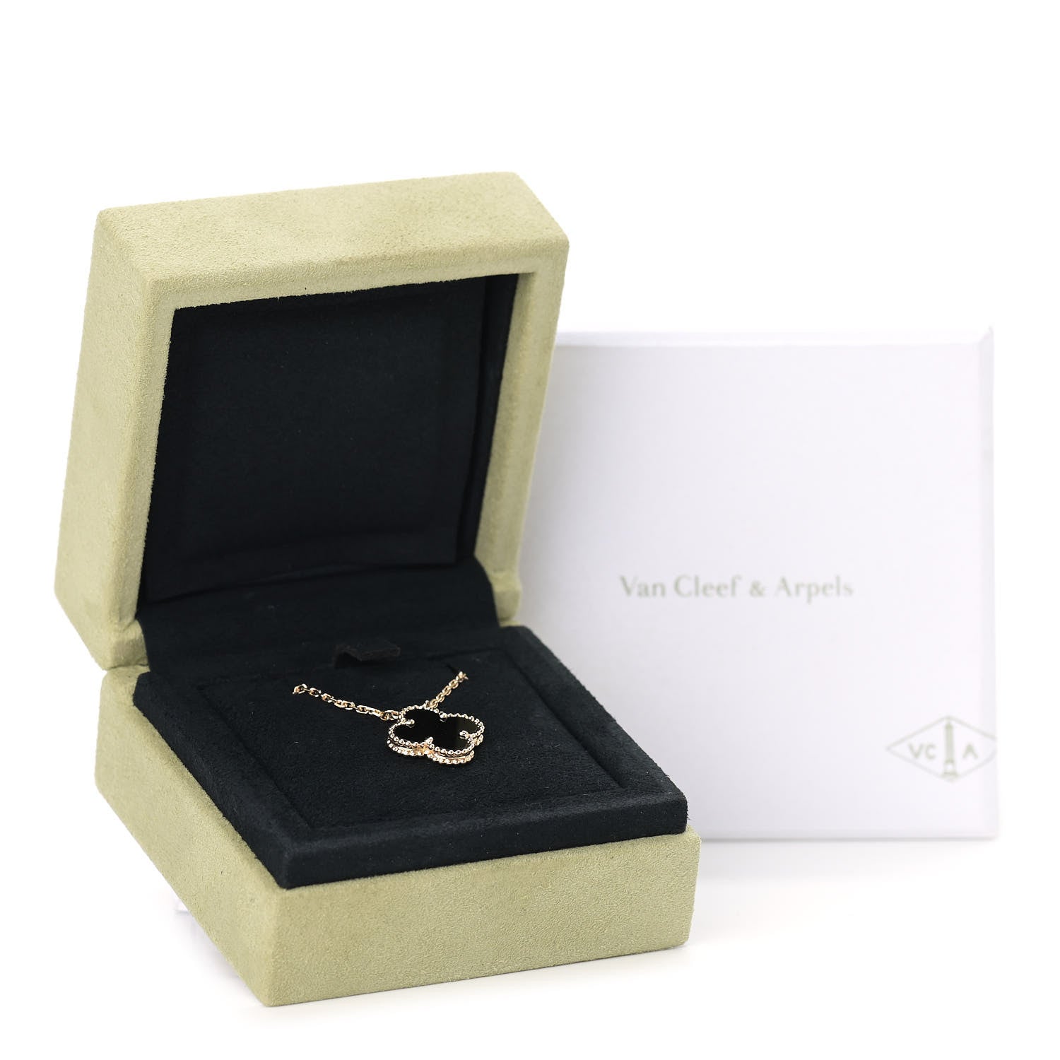 Van Cleef & Arpels 18K Yellow Gold Black Onyx Vintage Alhambra Pendant Necklace 7 of 7