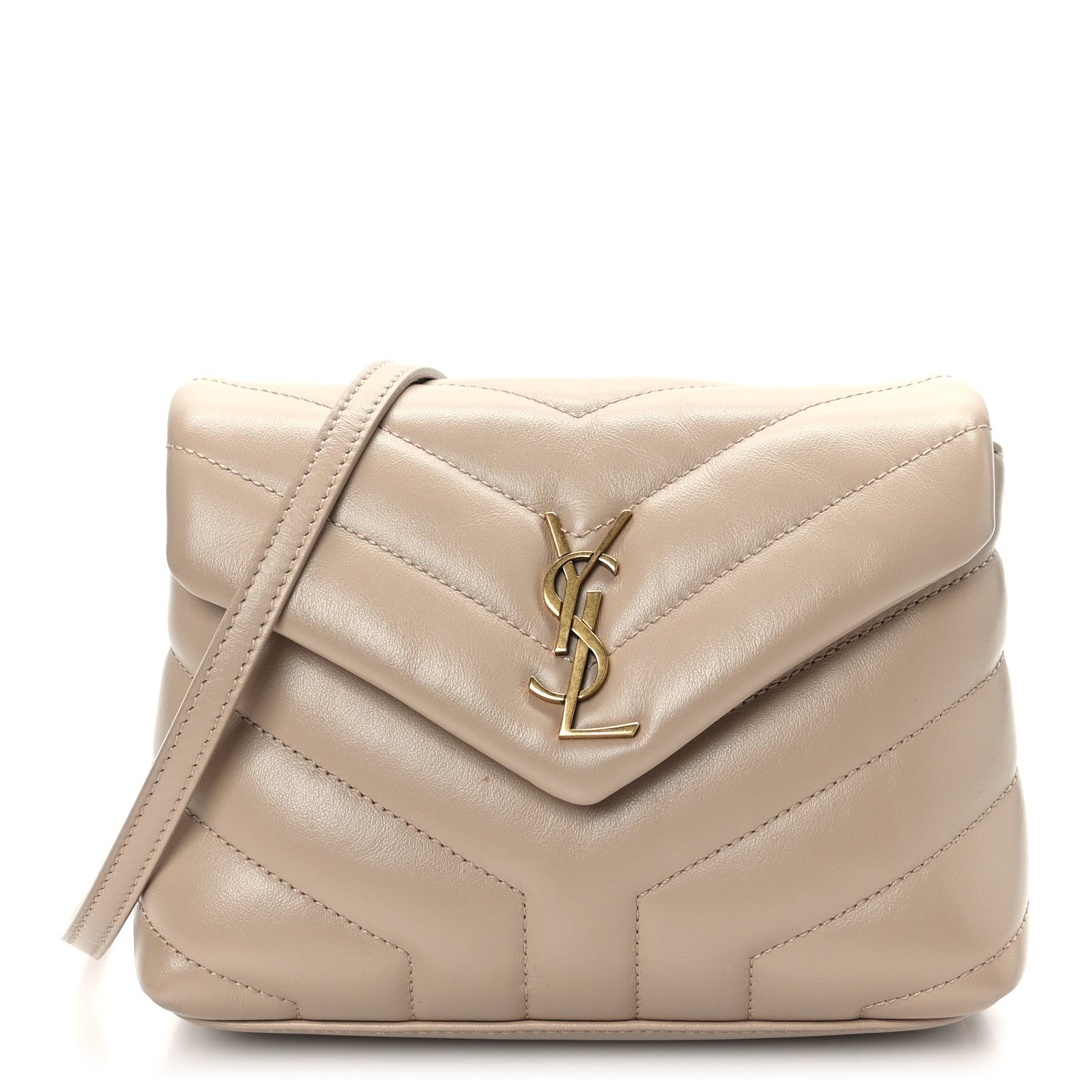 Saint Laurent Calfskin Y Quilted Monogram Toy Loulou Crossbody Bag Dark Beige 1 of 8