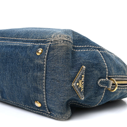 Prada Denim Canapa Logo Shoulder Bag 10 of 12