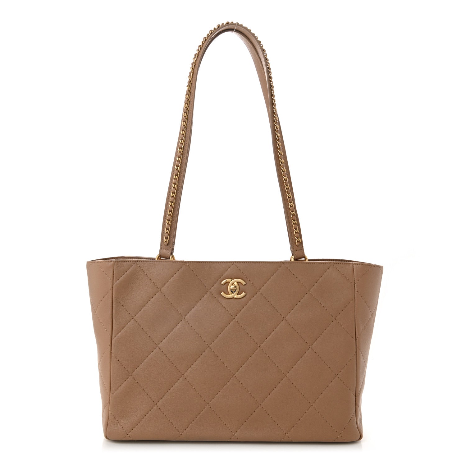 Chanel Calfskin Quilted Chain Shopping Tote Beige 1 of 10