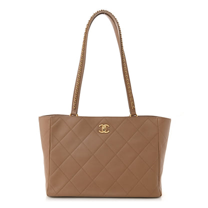 Chanel Calfskin Quilted Chain Shopping Tote Beige 1 of 10