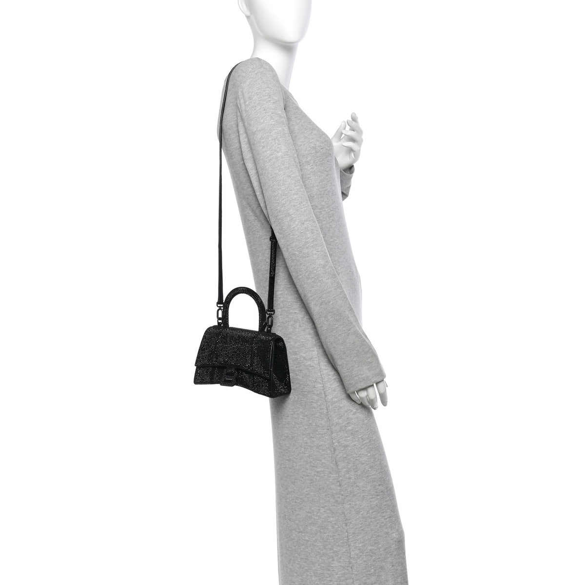 Balenciaga Strass Suede Hourglass Top Handle Bag XS Black Jet 2 of 12