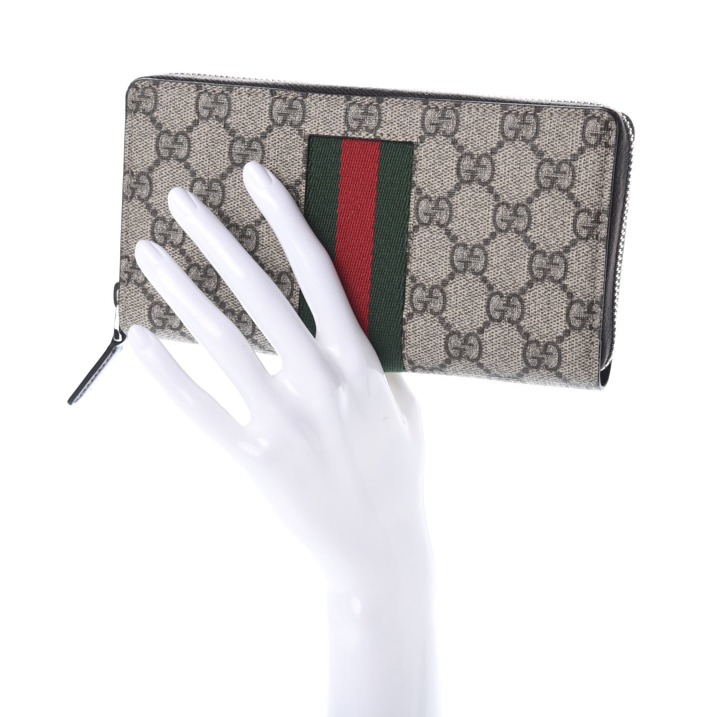 GG Supreme Monogram Web Zip Around Wallet Beige Cocoa