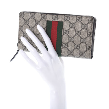 Gucci GG Supreme Monogram Web Zip Around Wallet Beige Cocoa 2 of 6