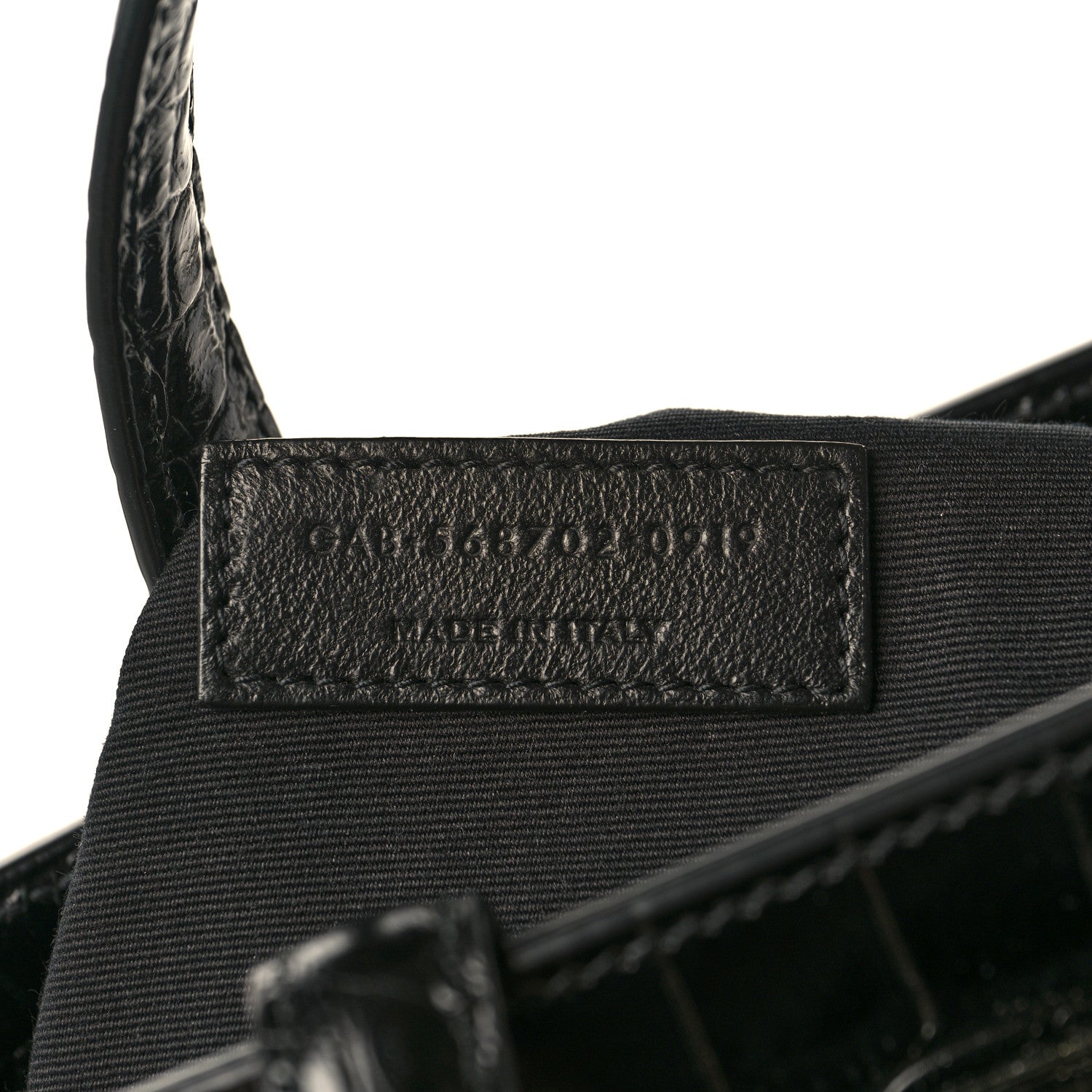 Saint Laurent Shiny Calfskin Crocodile Embossed Small Manhattan Shopper Tote Black 7 of 10