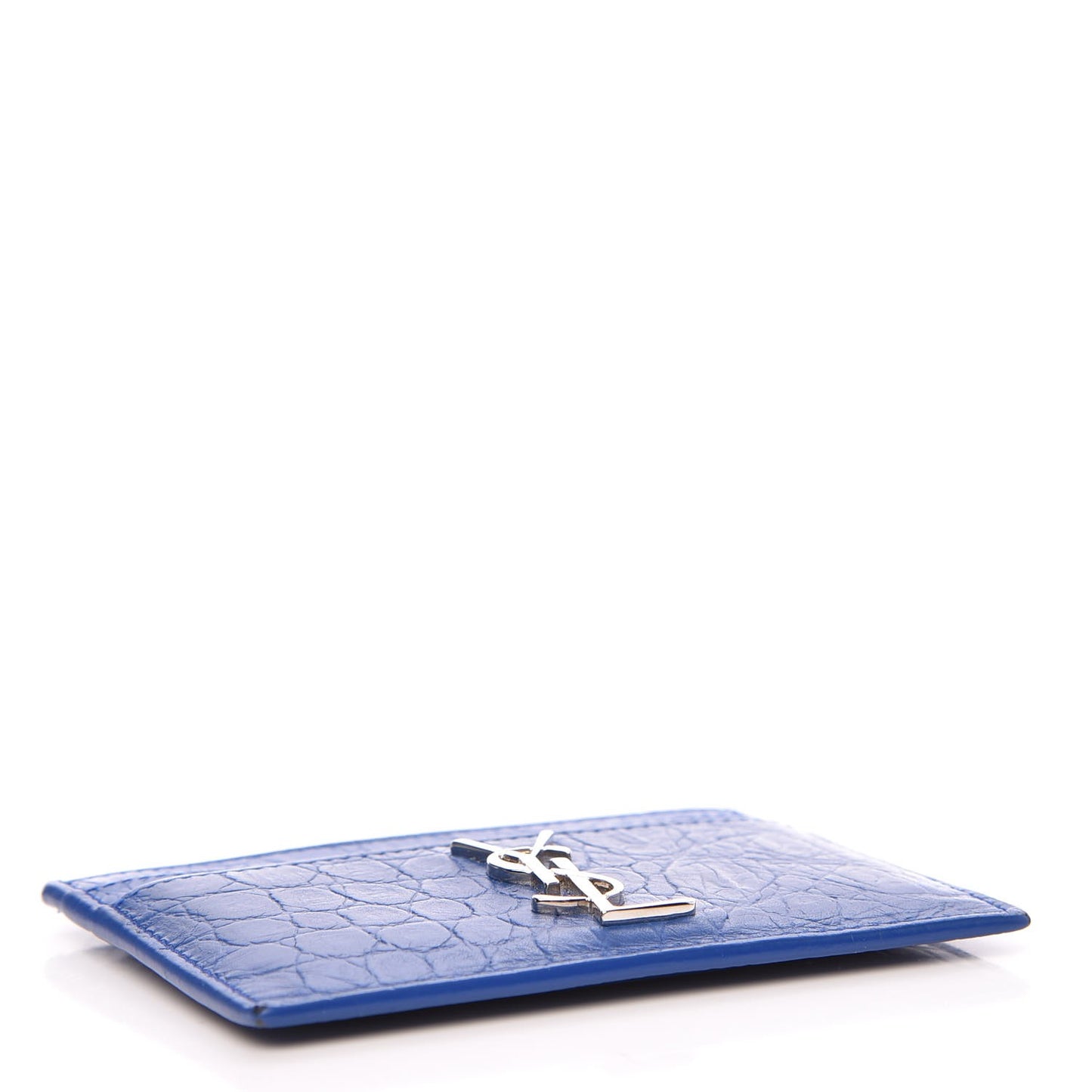 Calfskin Crocodile Embossed Monogram Credit Card Case Royal Blue