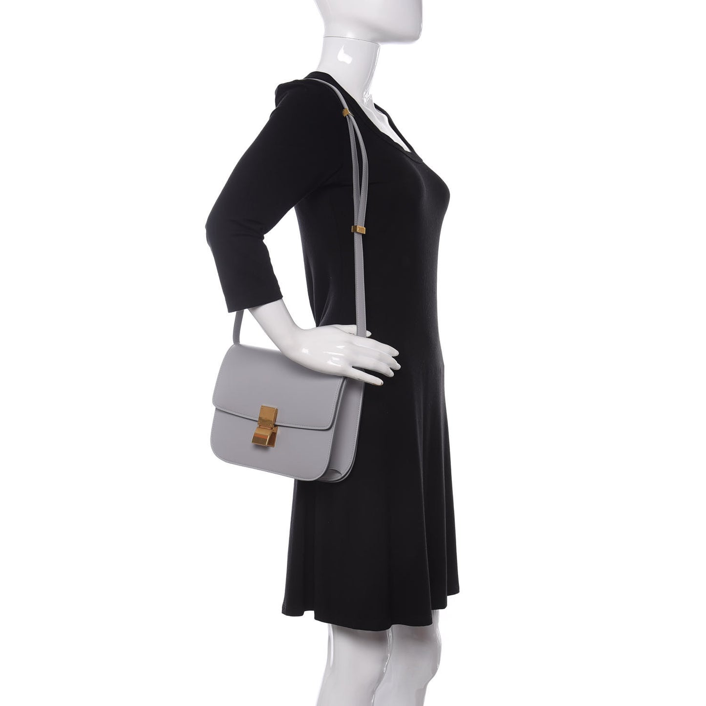 Box Calfskin Medium Classic Box Flap Bag Light Grey